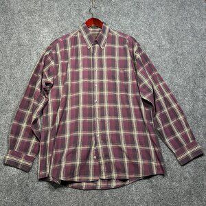 Eddie Bauer Shirt Mens XL Marin Poplin Button Down Purple Plaid Cotton Pocket